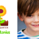 Das Logo des Kindergartens St. Anton und ein Kindergesicht