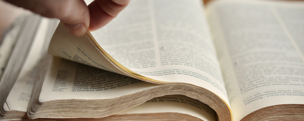 Eine Hand, die in einer Bibel blättert