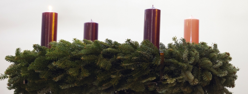 Der Adventkranz von Schönbrunn-Vorpark. Die erste Kerze brennt.