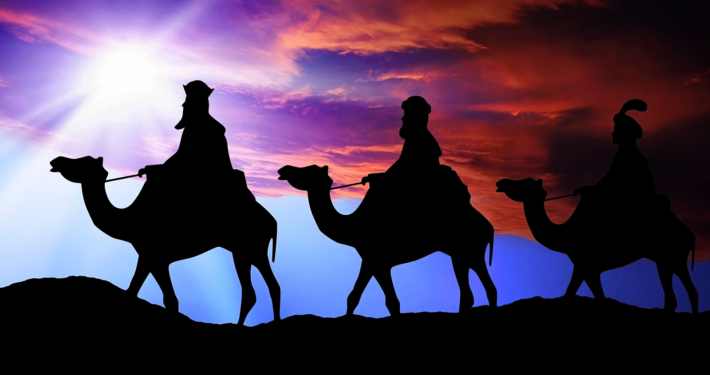 Schattenansicht der Drei Könige auf Kamelen
