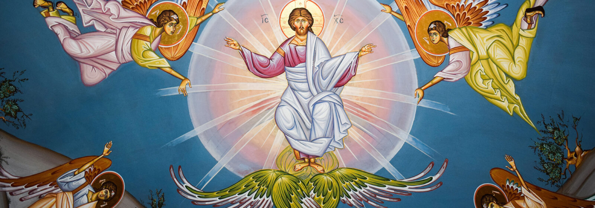 Eine ikonenartige Darstellung von Christis Himmelfahrt