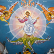 Eine ikonenartige Darstellung von Christis Himmelfahrt